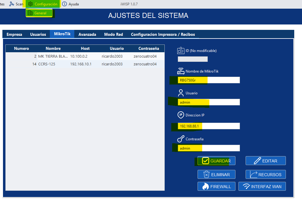 Configuración en iWISP