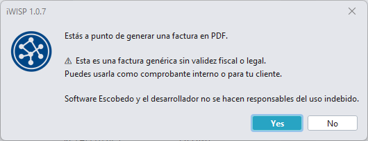Mensaje de advertencia de factura genérica
