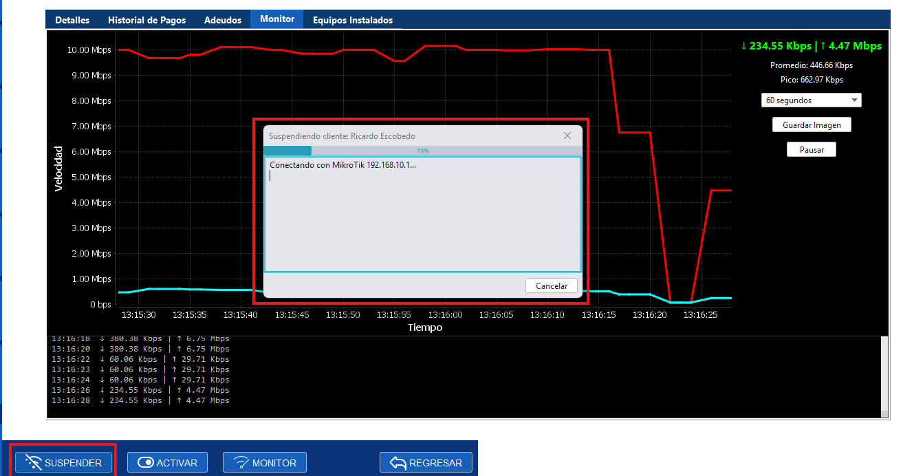 Mensaje de suspensión