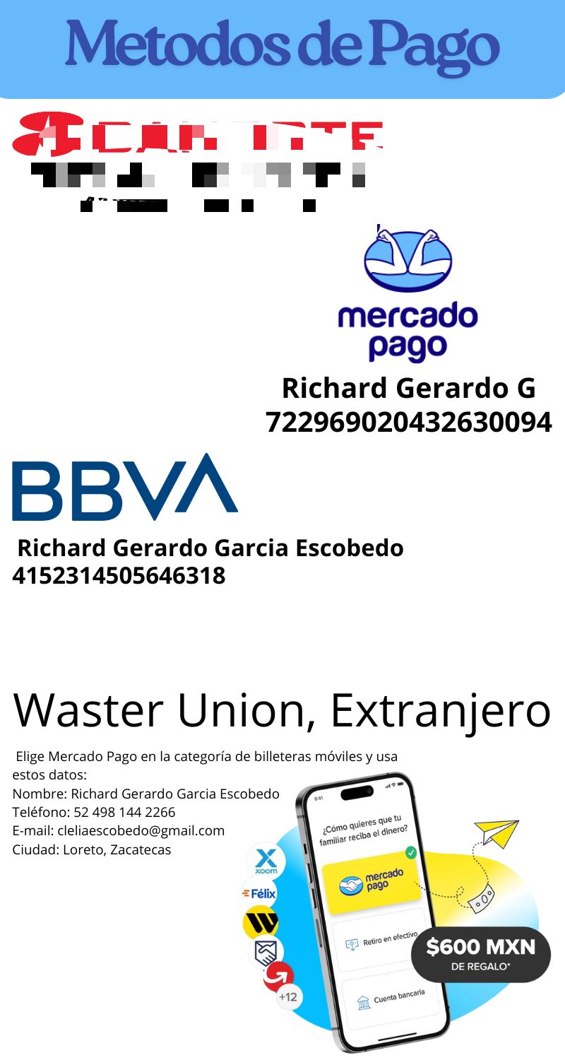 Métodos de Pago: BBVA, MercadoPago, Western Union