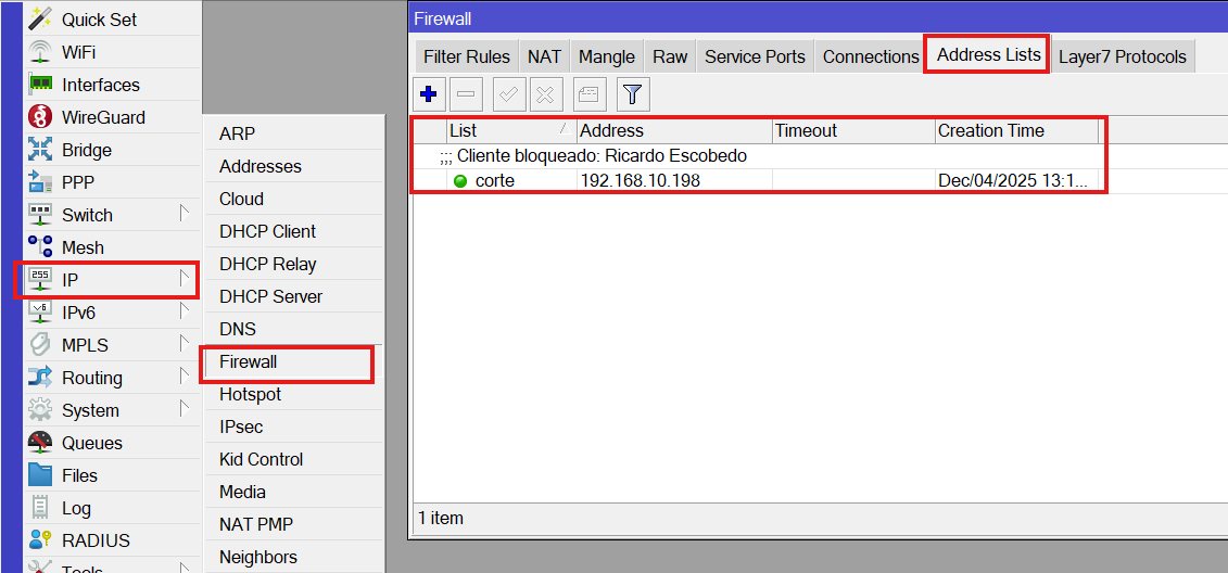 Suspensión en Mikrotik