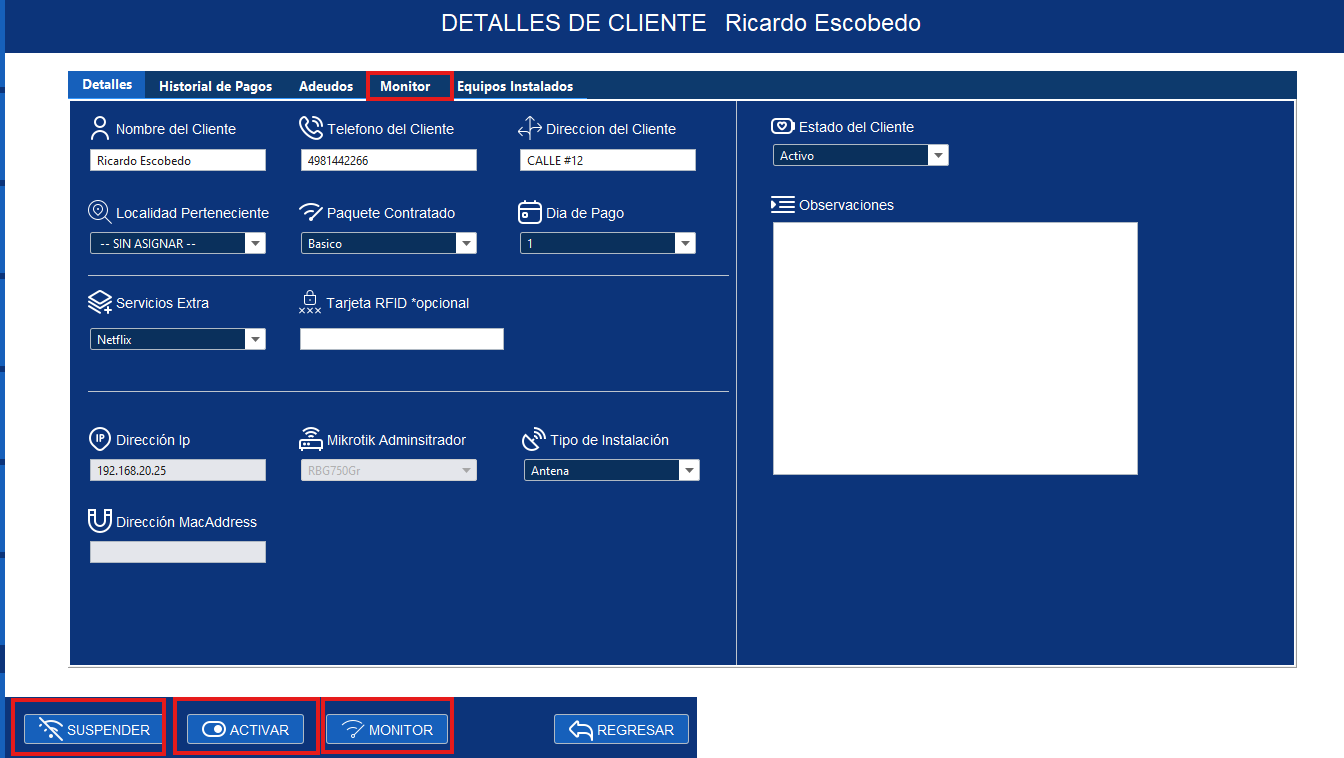 Opciones avanzadas del cliente