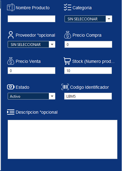 Formulario productos