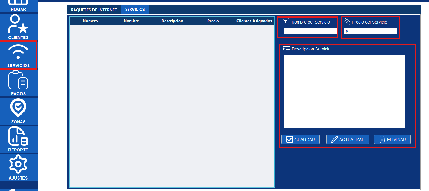 Servicios adicionales formulario